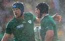 Ireland's Jamie Heaslip congratulates Sean O'Brien on his try