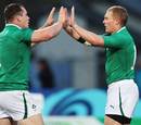 Ireland's Cian Healy congratulates Keith Earls on his second try