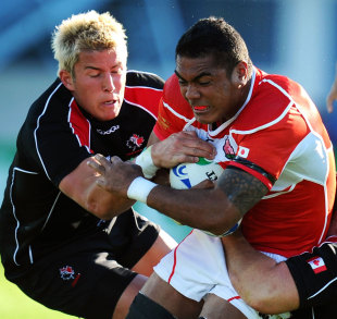 Canada's Dth Van Der Merwe and Japan's Sione Talikavili Vatuvei fight for the ball, Canada v Japan, Rugby World Cup, McLean Park, Napier, New Zealand, September 27, 2011