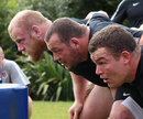 England's front-row packs down during training