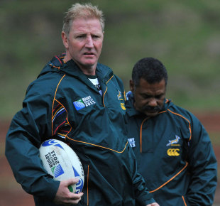 South African backs coach Dick Muir with Peter de Villiers during a Springbok squad  training session, Rugby League Park, Wellington, New Zealand, September 9, 2011