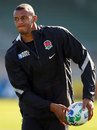 England second-row Courtney Lawes passes the ball during a training session