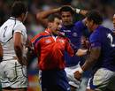 Referee Nigel Owens reads the riot act