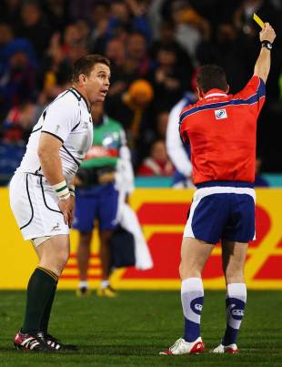 South Africa's John Smit shows his disbelief at being sin-binned, Samoa v South Africa, Rugby World Cup, North Harbour Stadium, Auckland, New Zealand, September 30, 2011
