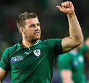 Ireland flanker Sean O'Brien salutes the fans following their win over Italy