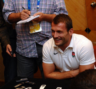 England wing Mark Cueto enjoys a joke with the media, England press conference, Rugby World Cup, Auckland, New Zealand, October 3, 2011