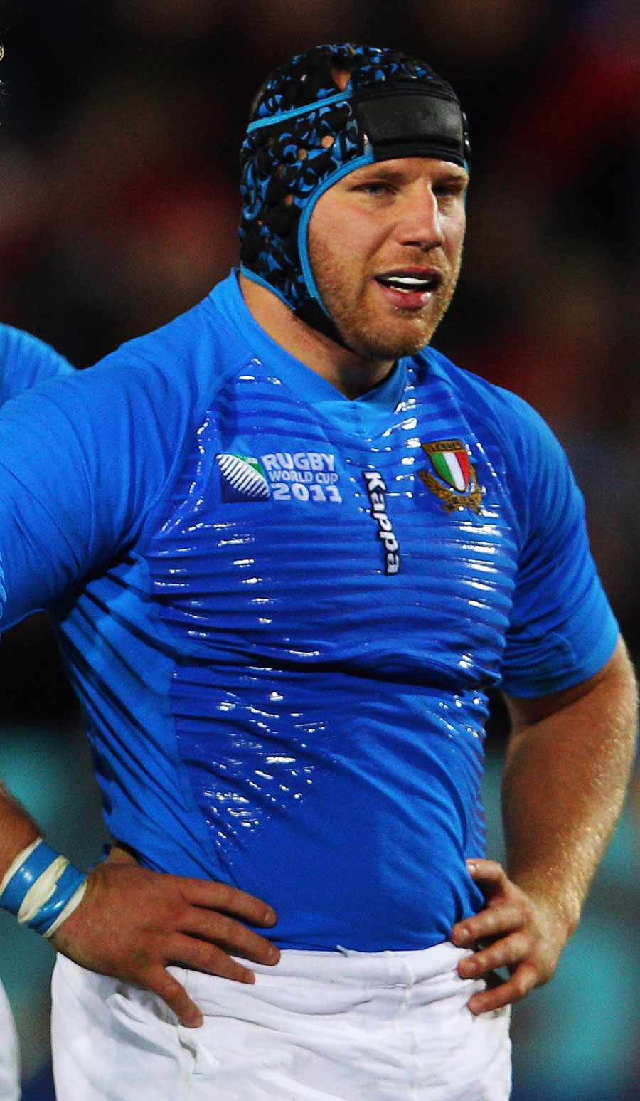 Italy hooker Leonardo Ghiraldini takes a breather during the Pool C match against the USA