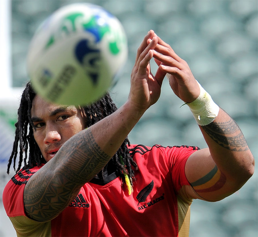 All Blacks centre Ma'a Nonu practices his passing