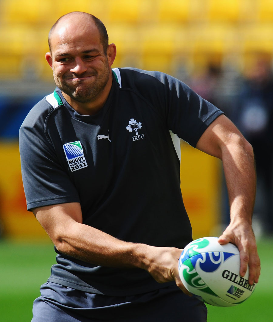 Ireland's Rory Best looks to offload a pass during the captain's run