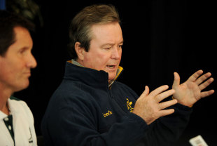 Australian Rugby Union chief executive John O'Neill addresses the media during the Wallabies team announcement, Wellington, New Zealand, October 7, 2011