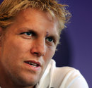 England captain Lewis Moody speaks at a press conference ahead of the France quarter-final 