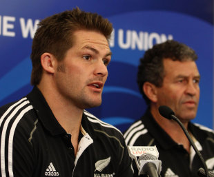 New Zealand captain Richie McCaw  addresses the assembled media, Spencer On Byron Hotel, Auckland, New Zealand, October 8, 2011 