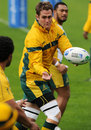 Australian James Horwill throws out a pass during training