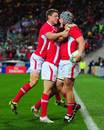 Wales celebrate Jonathan Davies' try