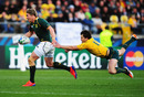 South Africa's Jean de Villiers breaks clear from Australia's Adam Ashley-Cooper