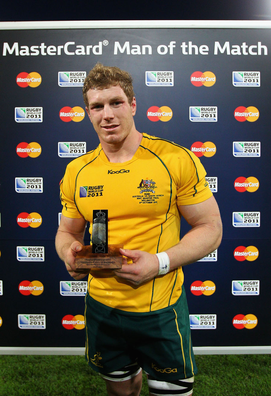 Australia's David Pocock poses with his man-of-the-match award