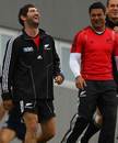 New Zealand's Stephen Donald has a laugh during training