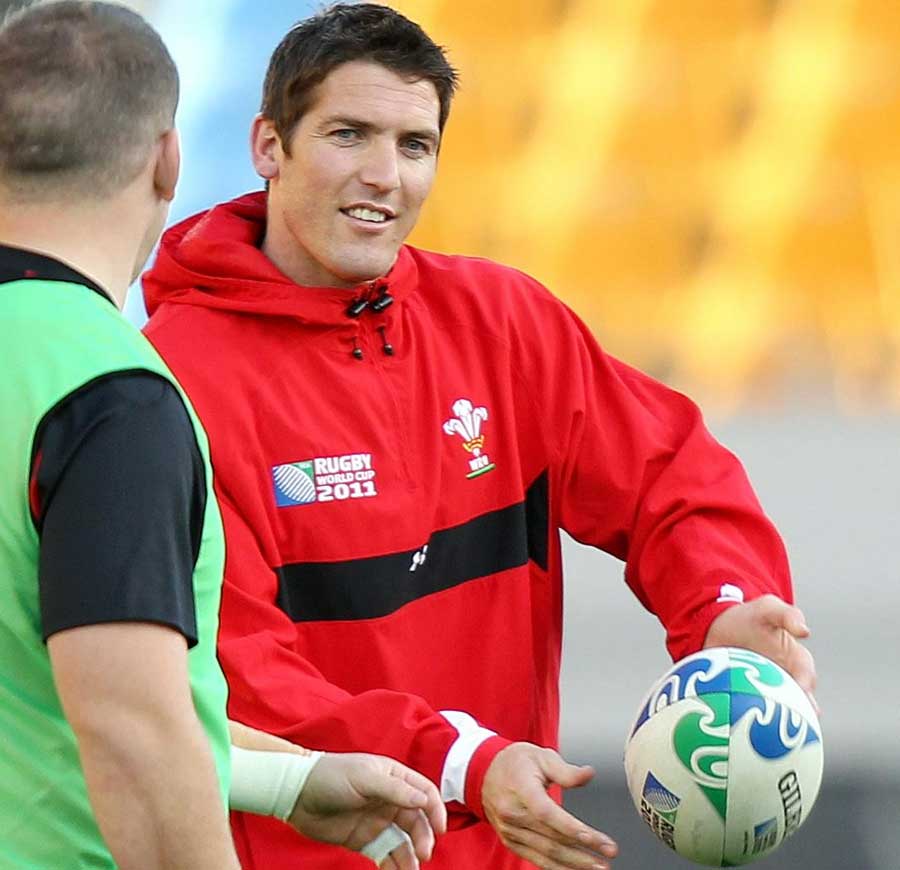 Wales' James Hook prepares to swing the ball wide after being named at fly-half for Saturdays' RWC semi-final