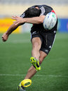 New Zealand's Stephen Donald practises his kicking