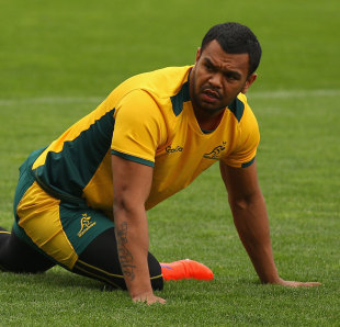 Kurtley Beale stretches his legs, Wallabies Captain's Run, North Harbour Stadium, Auckland, New Zealand, October 15, 2011