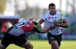 London Irish's Guy Armitage takes on the Quins defence
