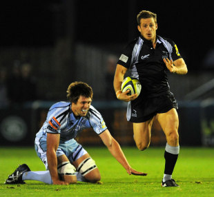 Newcastle fly-half Jimmy Gopperth breaks clear, Newcastle Falcons v Cardiff Blues, Anglo-Welsh Cup, Kingston Park, Newcastle, England, October 15, 2011