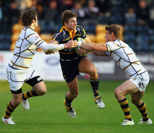 Worcester wing Andy Short drives forward, Worcester Warriors v London Wasps, Anglo-Welsh Cup, Sixways Stadium, Worcester, England, October 15, 2011