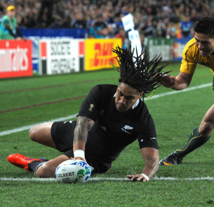 New Zealand's Ma'a Nonu crosses for a try, New Zealand v Australia, Rugby World Cup semi-final, Eden Park, Auckland, New Zealand, October 16, 2011