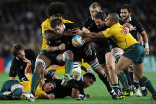 New Zealand's Richie McCaw goes on the charge, New Zealand v Australia, Rugby World Cup semi-final, Eden Park, Auckland, New Zealand, October 16, 2011