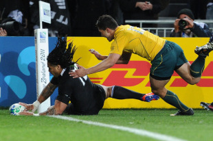 New Zealand's Ma'a Nonu touches down for a try, New Zealand v Australia, Rugby World Cup semi-final, Eden Park, Auckland, New Zealand, October 16, 2011