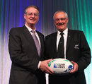 IRB chairman Bernard Lapasset with NZRU chairman Mike Eagle