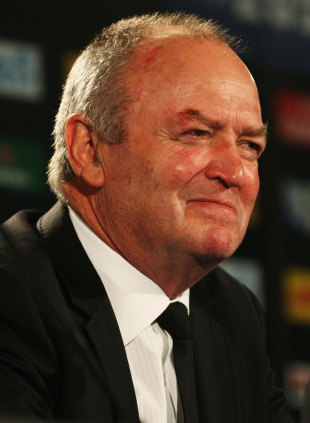 All Blacks head coach Graham Henry raises a smile, New Zealand post-match press conference, Australia v New Zealand, Rugby World Cup semi-final, Eden Park, Auckland, New Zealand, October 16, 2011