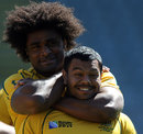 Australia's Radike Samo gets the measure of team-mate Kurtley Beale