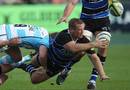 Bath's Ross Batty tries to get the offload away