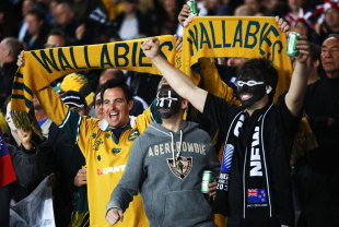 Wallabies and All Blacks fans side by side, New Zealand v Australia, Rugby World Cup, Eden Park, Auckland, October 16, 2011
