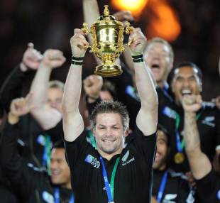 All Blacks skipper Richie McCaw lifts the Webb Ellis Cup, New Zealand v France, Rugby World Cup Final, Eden Park, Auckland, New Zealand, October 23, 2011