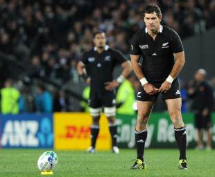 All Blacks fly-half Stephen Donald lines up a penalty, New Zealand v France, Rugby World Cup Final, Eden Park, Auckland, New Zealand, October 23, 2011