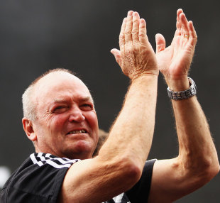 All Blacks head coach Graham Henry salutes the fans, New Zealand victory parade, Rugby World Cup, Auckland, New Zealand, October 24, 2011