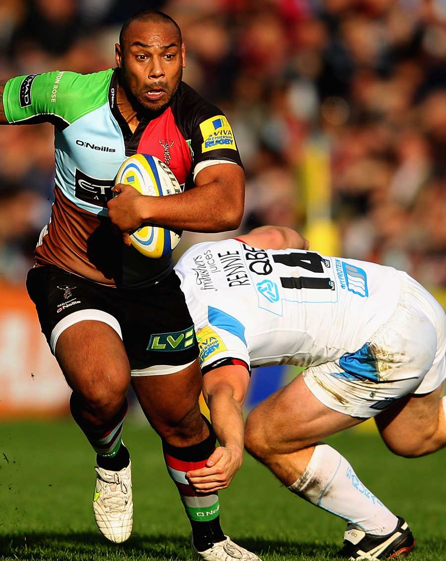 Harlequins' Jordan Turner-Hall tries to get through the Exeter Chiefs defence