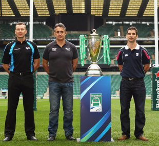 Regional bosses Sean Holley, Gareth Baber, Nigel Davies pose with the Heineken Cup
