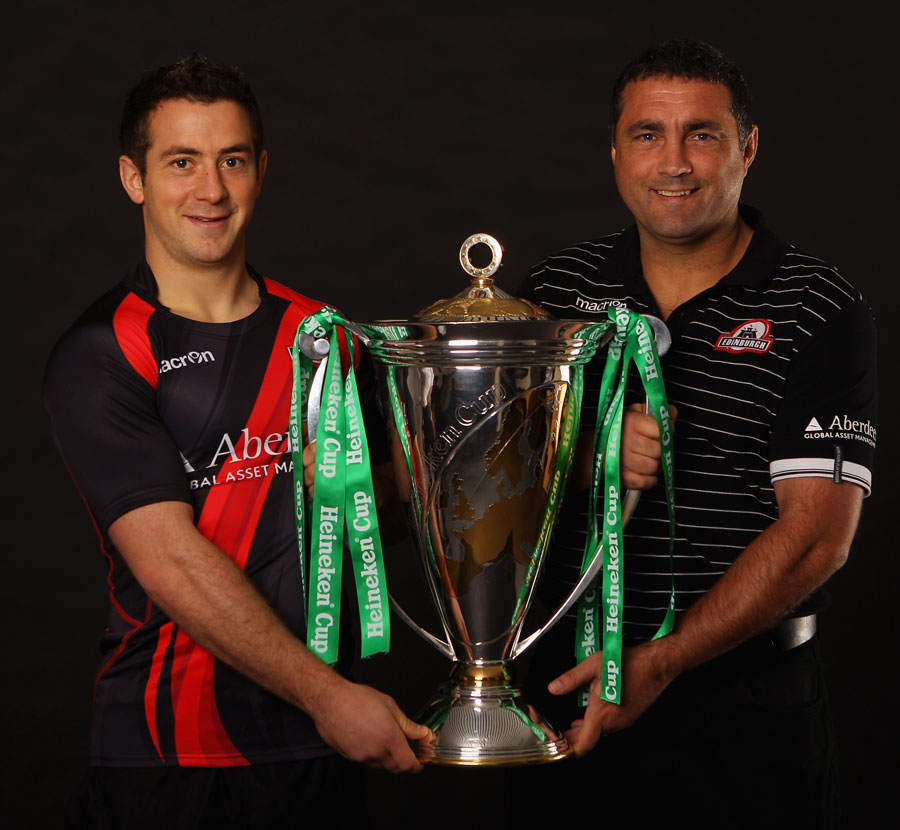Edinburgh captain Greig Laidlaw and head coach Michael Bradley with the Heineken Cup