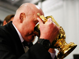 Former New Zealand Rugby Union chairman Jock Hobbs drinks from the World Cup, France v New Zealand, Rugby World Cup Final, Eden Park, Auckland, New Zealand, October 23, 2011