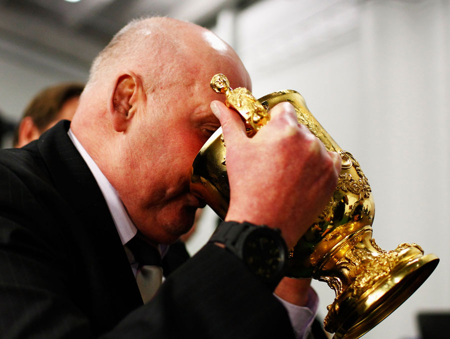 Former NZRU chairman Jock Hobbs drinks from the World Cup