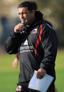 Edinburgh coach Michael Bradley casts an eye over training