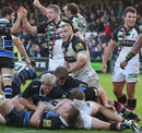 Harlequins celebrate their victory over Bath