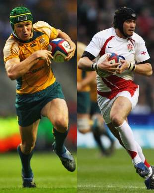Australia's Matt Giteau and England's Dannay Cipriani in action during the Cook Cup clash at Twickenham on November 15, 2008