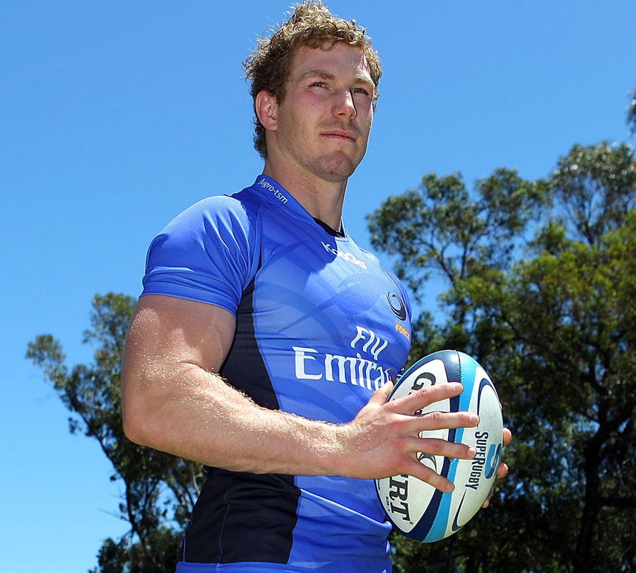 Western Force flanker David Pocock poses in his side's new kit