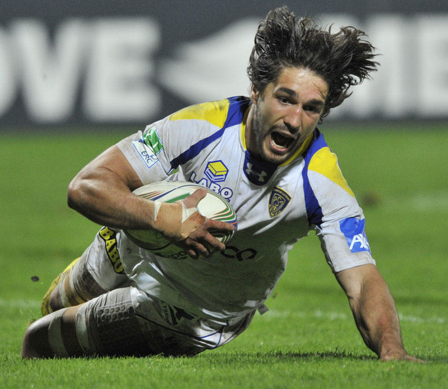 Clermont's Julien Bardy slides in to score