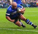 Bath's David Flatman crosses for his first try for the club