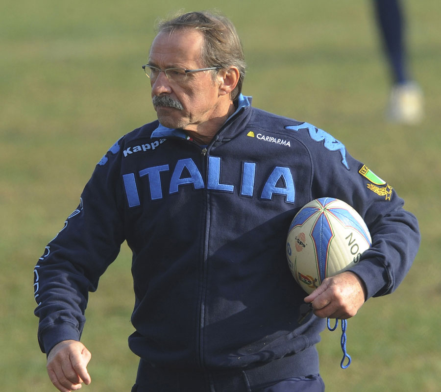 New Italy head coach Jacques Brunel watches over training